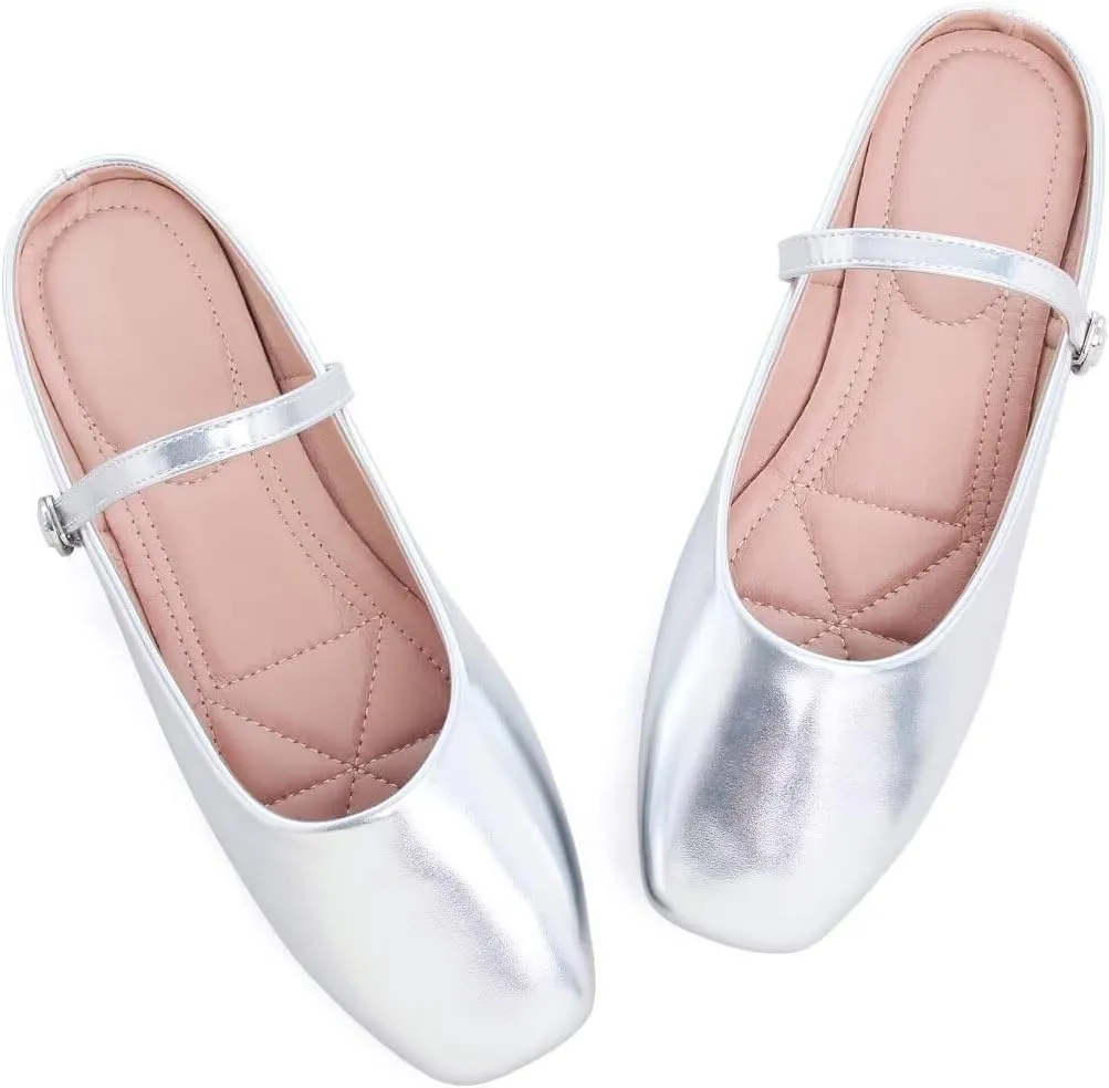 TN TANGNEST Flats for Women Elegant Square Toe Slip On Flats Soft One Line Strap Flats Retro Mary Jane Flat Shoes