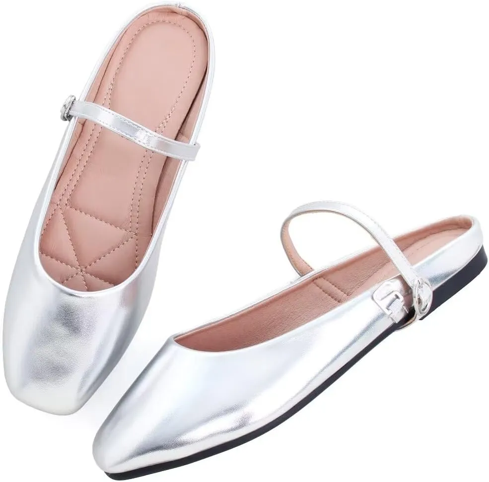 TN TANGNEST Flats for Women Elegant Square Toe Slip On Flats Soft One Line Strap Flats Retro Mary Jane Flat Shoes