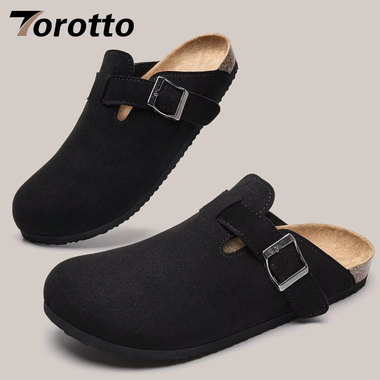 Torotto Womens Clogs Cork Footbed Suede Slippers Arch Support Potato Shoes with Adjustable Buckle