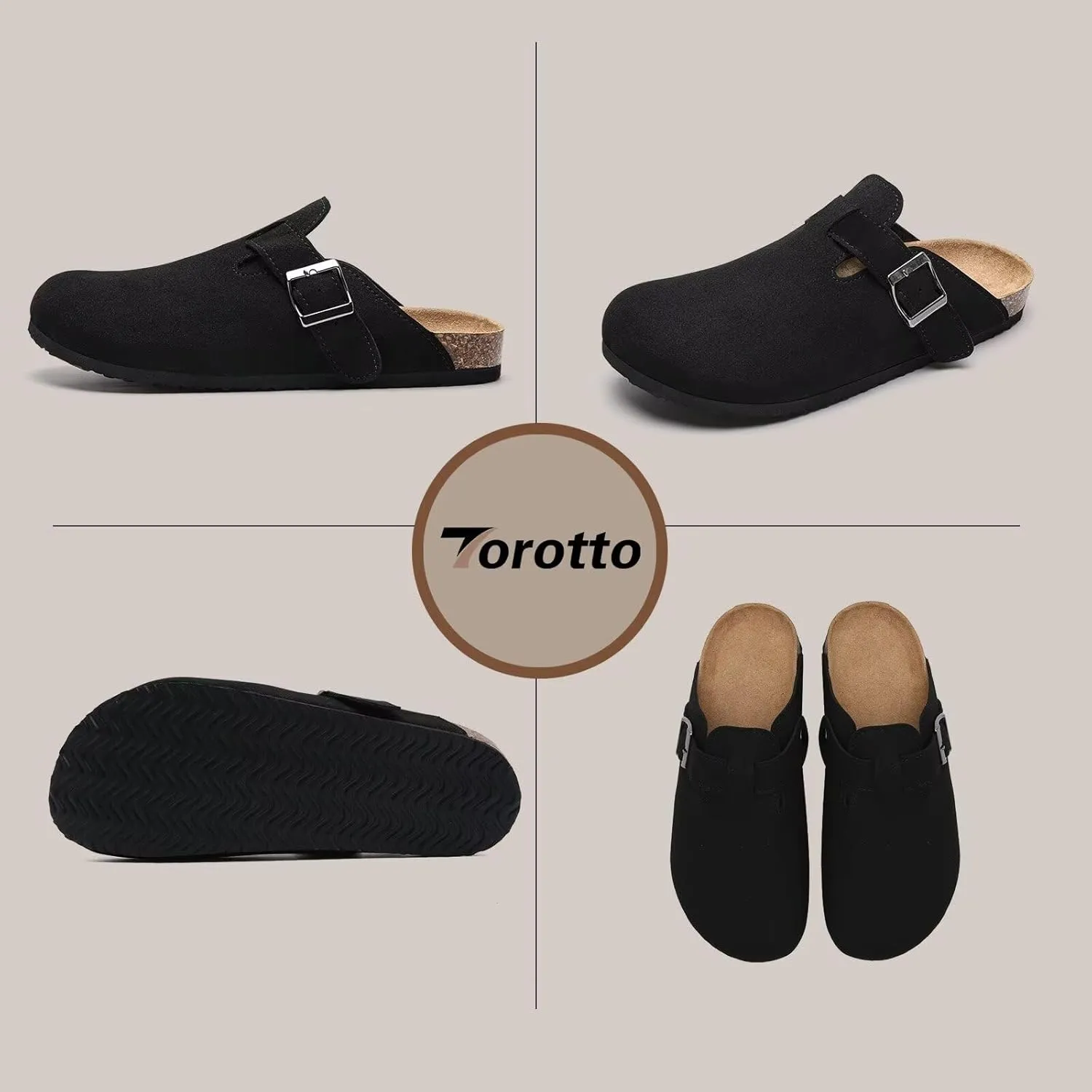 Torotto Womens Clogs Cork Footbed Suede Slippers Arch Support Potato Shoes with Adjustable Buckle