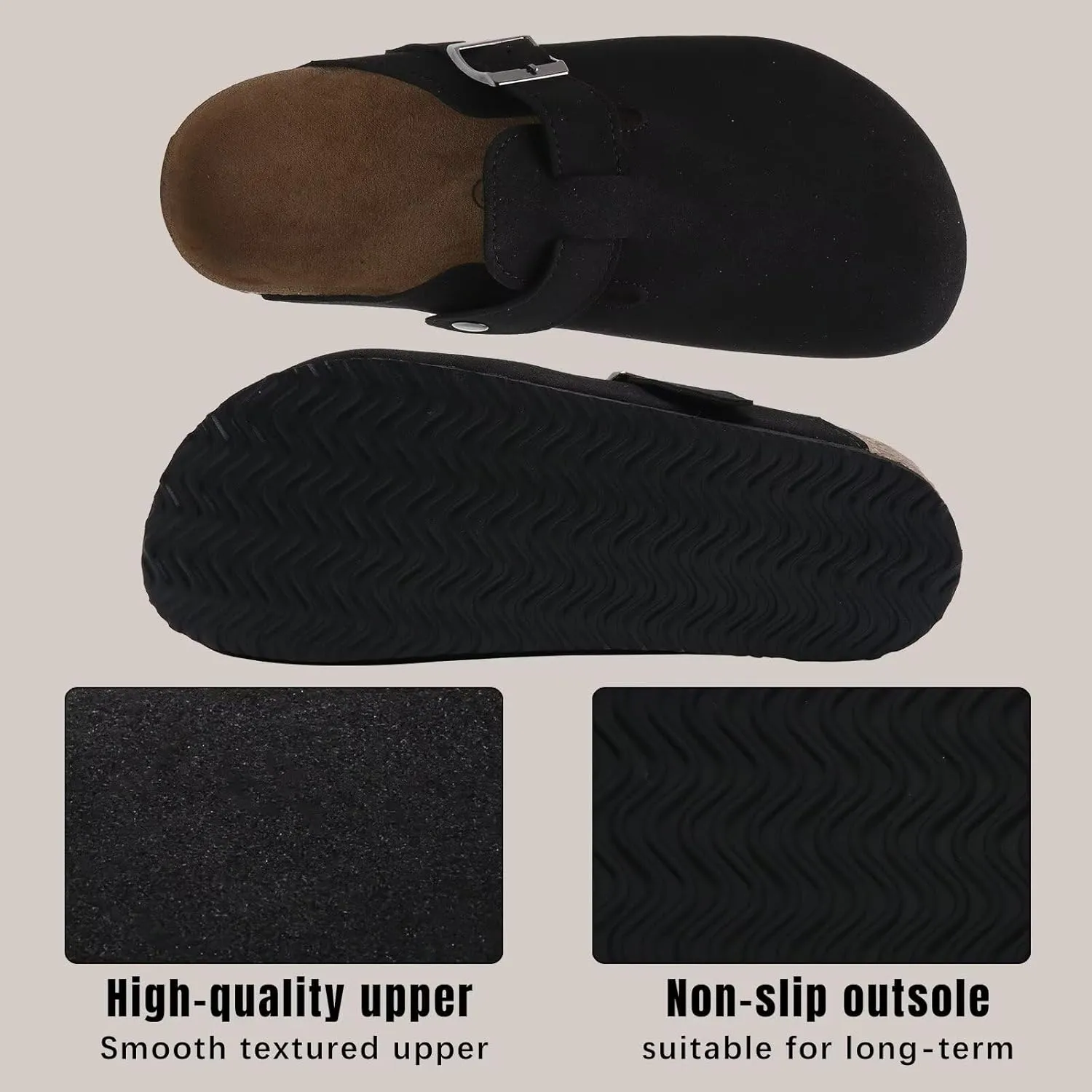 Torotto Womens Clogs Cork Footbed Suede Slippers Arch Support Potato Shoes with Adjustable Buckle
