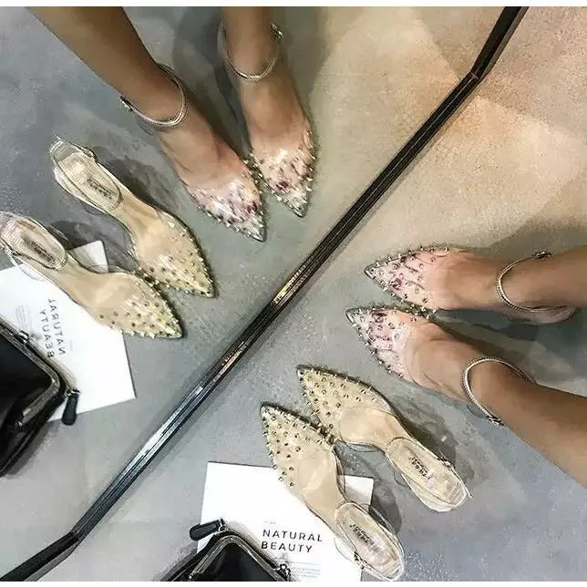 Transparent PVC Sandal Women Pointed Clear Crystal High Heel.