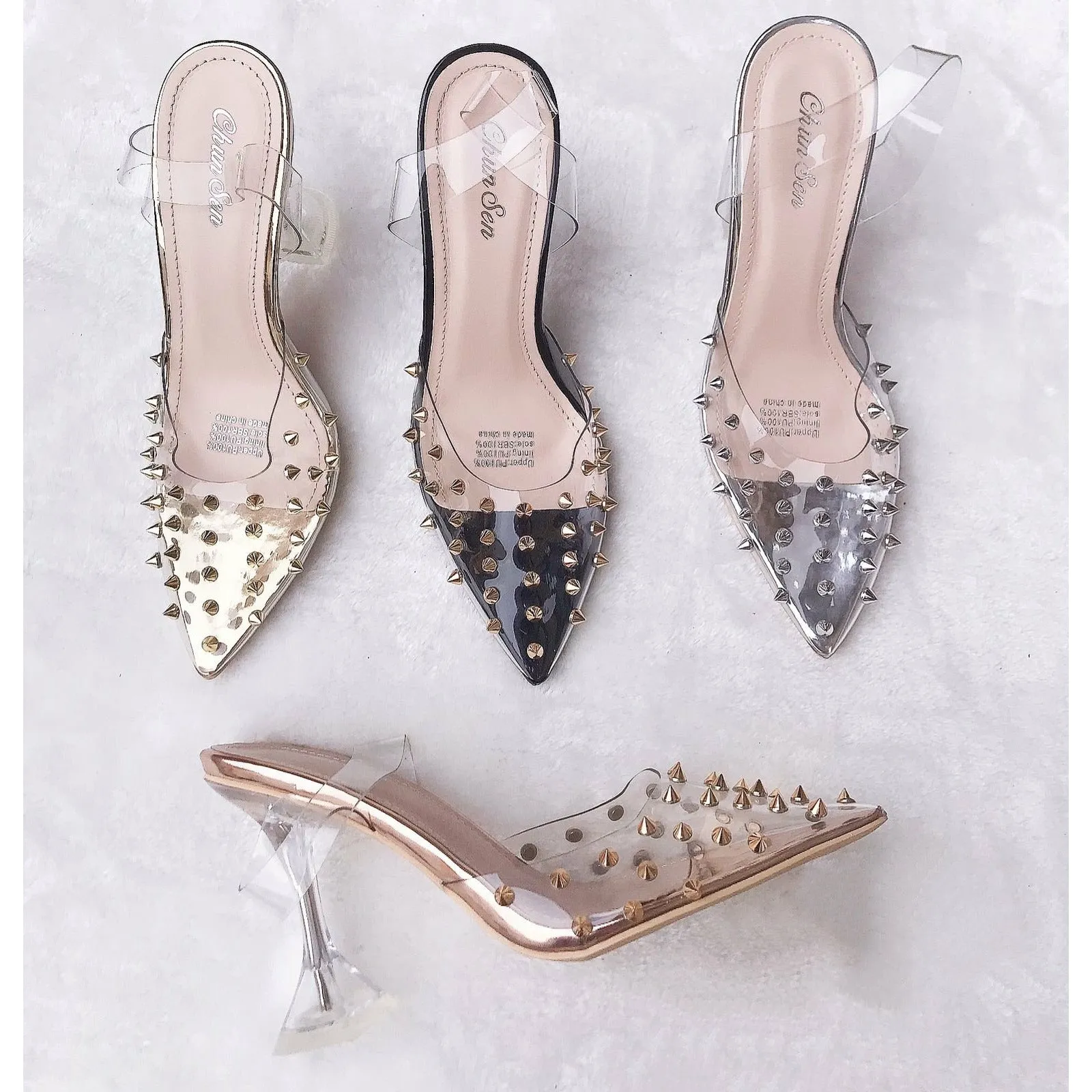 Transparent PVC Sandal Women Pointed Clear Crystal High Heel.