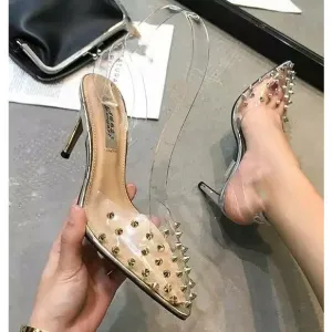 Transparent PVC Sandal Women Pointed Clear Crystal High Heel.