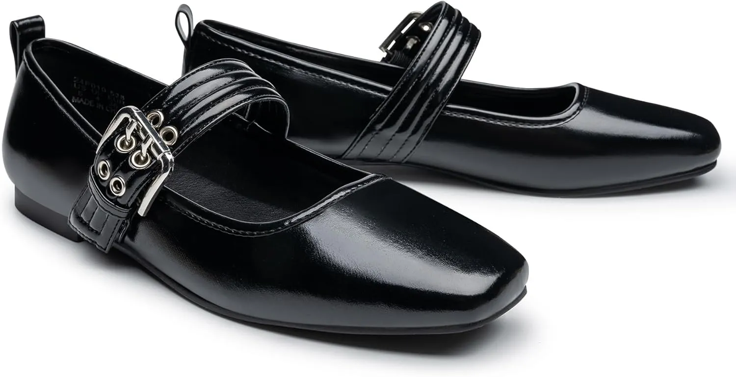 Trary Women's Ballet Flats,Mary Jane Shoes for Women,Square Toe Dressy Comfortable Shoes
