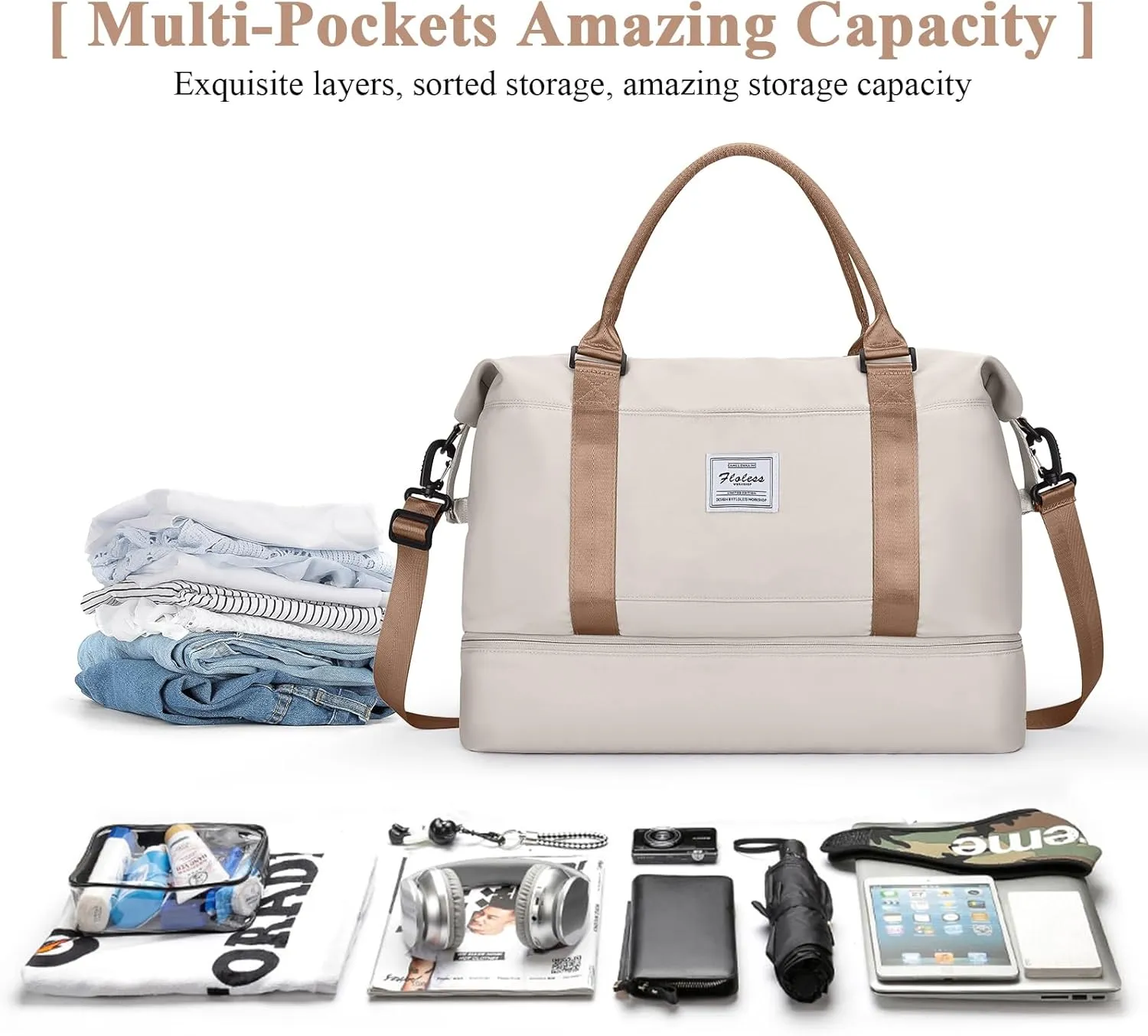 Travel Duffel Bag with Shoes Compartment, Overnight Weekender Bags for Women,Carry on Personal Item Bag,Medium Size