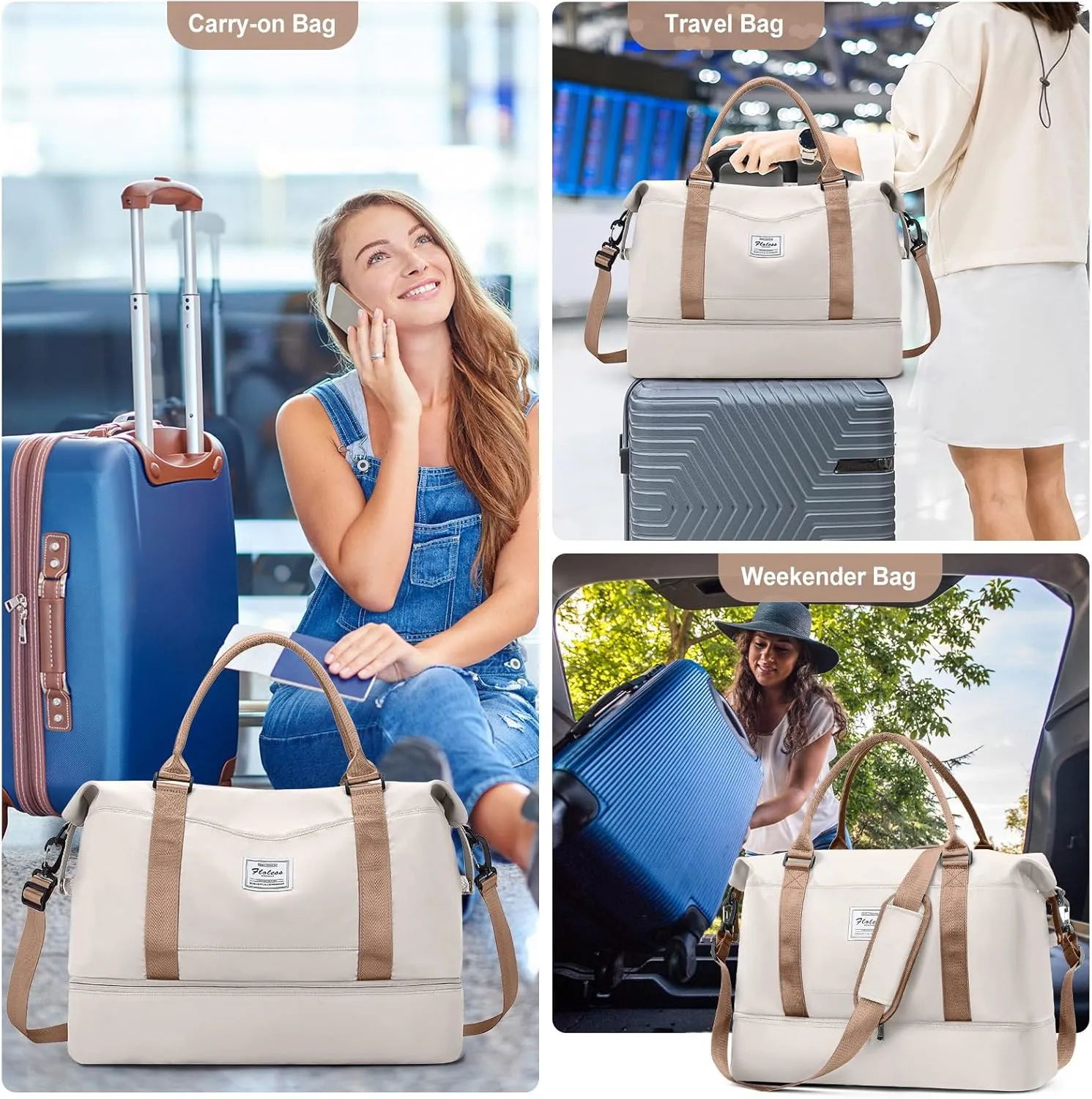 Travel Duffel Bag with Shoes Compartment, Overnight Weekender Bags for Women,Carry on Personal Item Bag,Medium Size