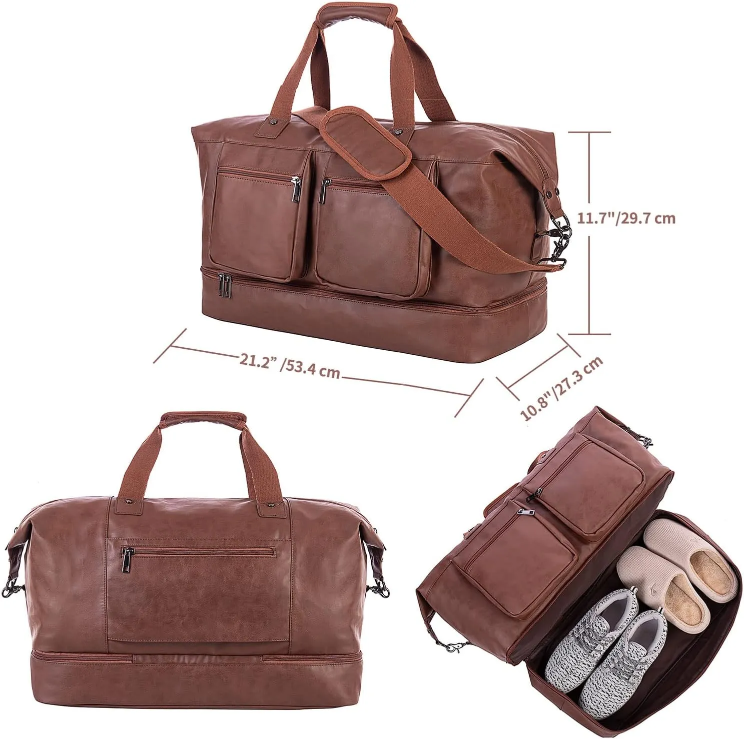 Travel Duffle Bag, Leather Overnight Bag for Mens Women Carry on Bag Weekender Bags Travel Tote Bags Large Duffle Bag