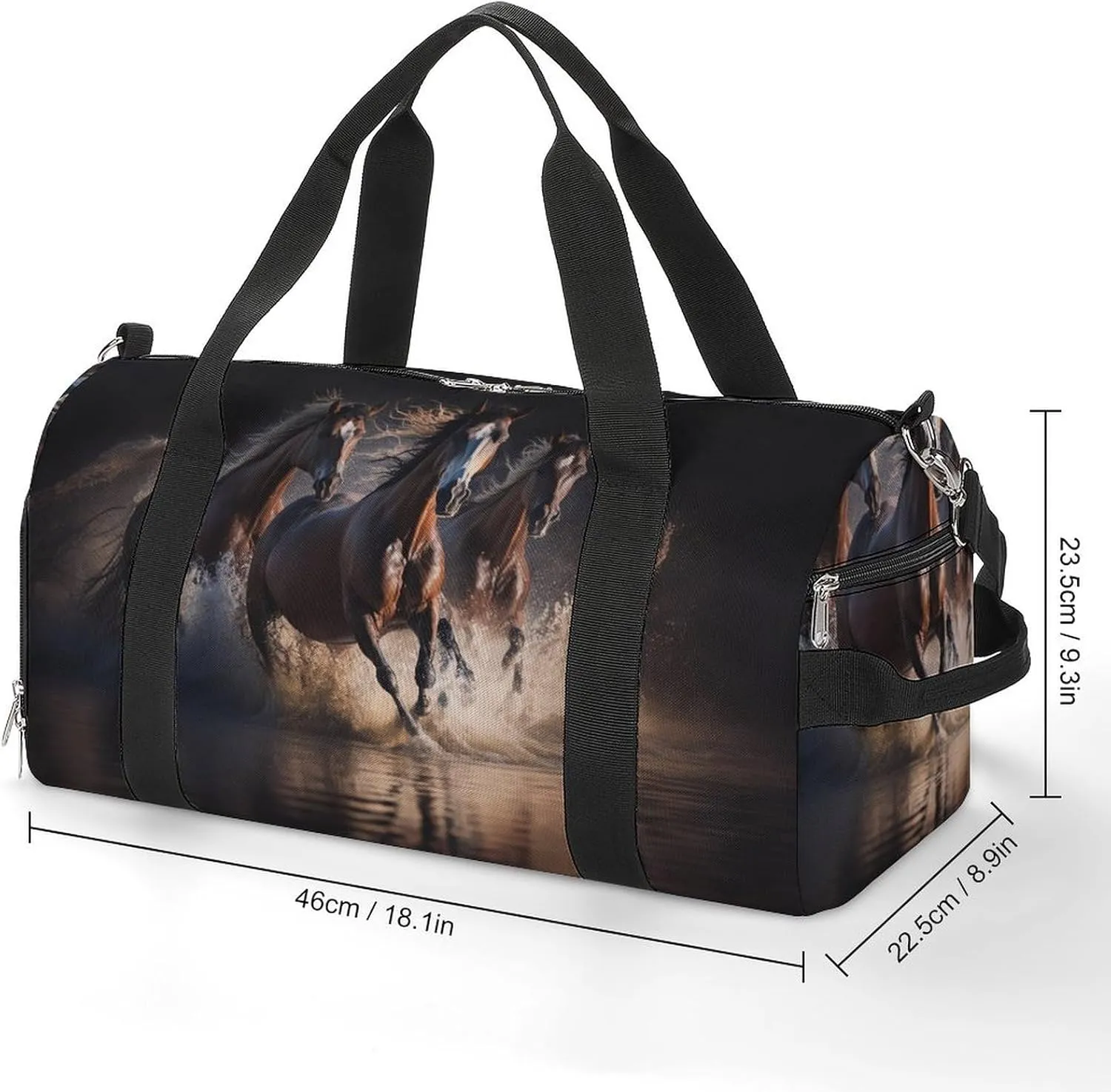 Travel Gym Bag with Horses Jumping for Men Women Shoe Compartment Weekender