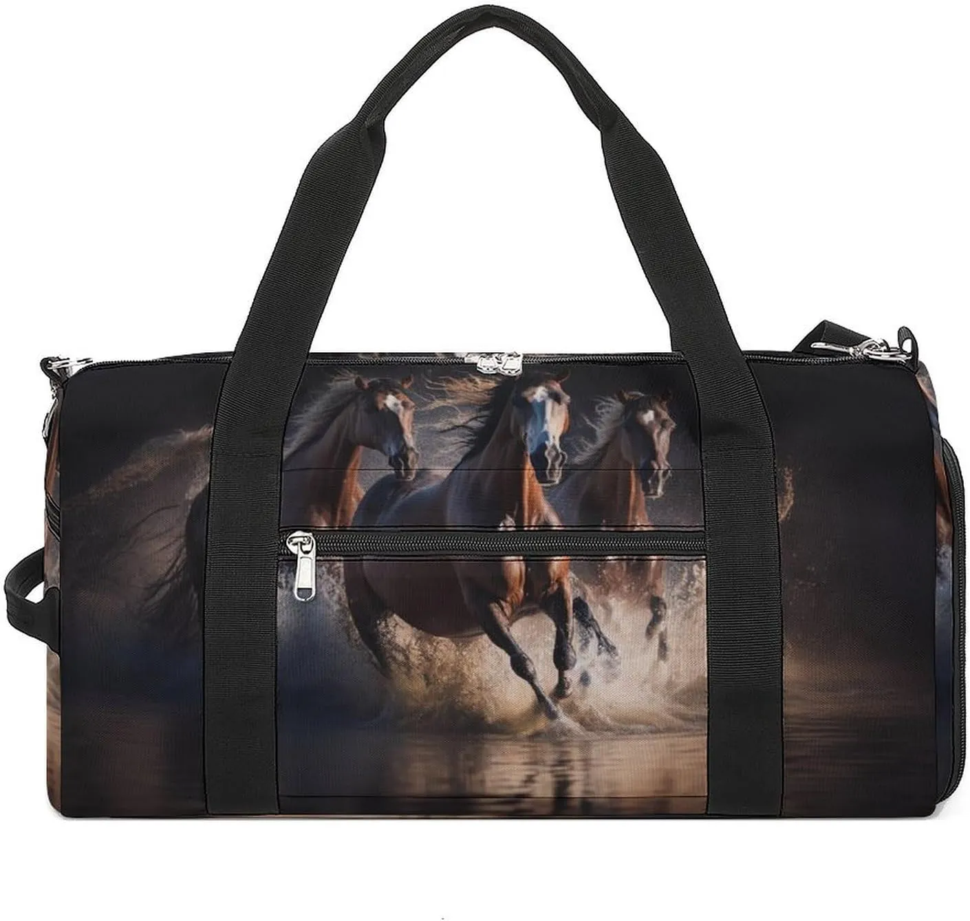 Travel Gym Bag with Horses Jumping for Men Women Shoe Compartment Weekender