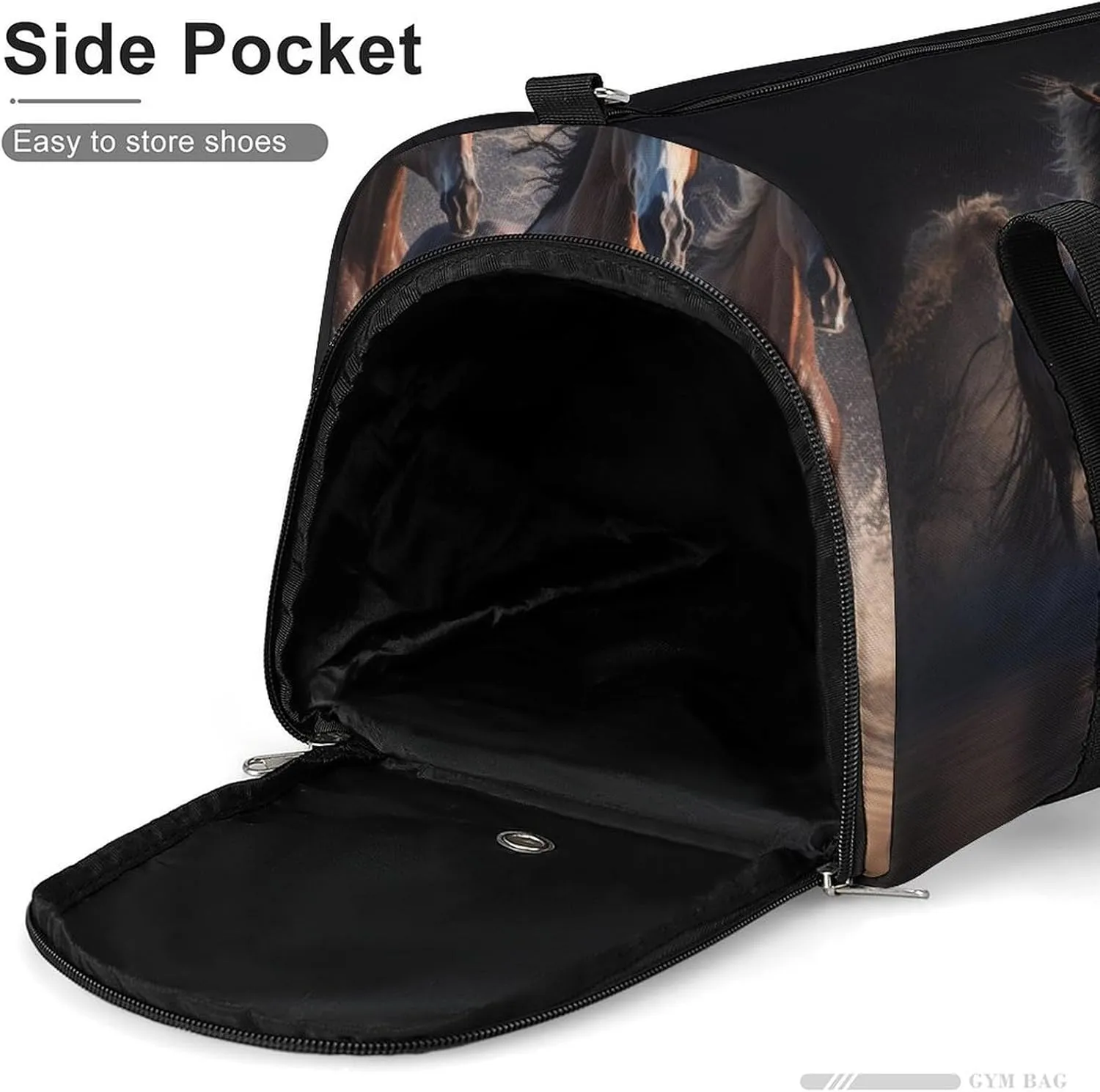 Travel Gym Bag with Horses Jumping for Men Women Shoe Compartment Weekender