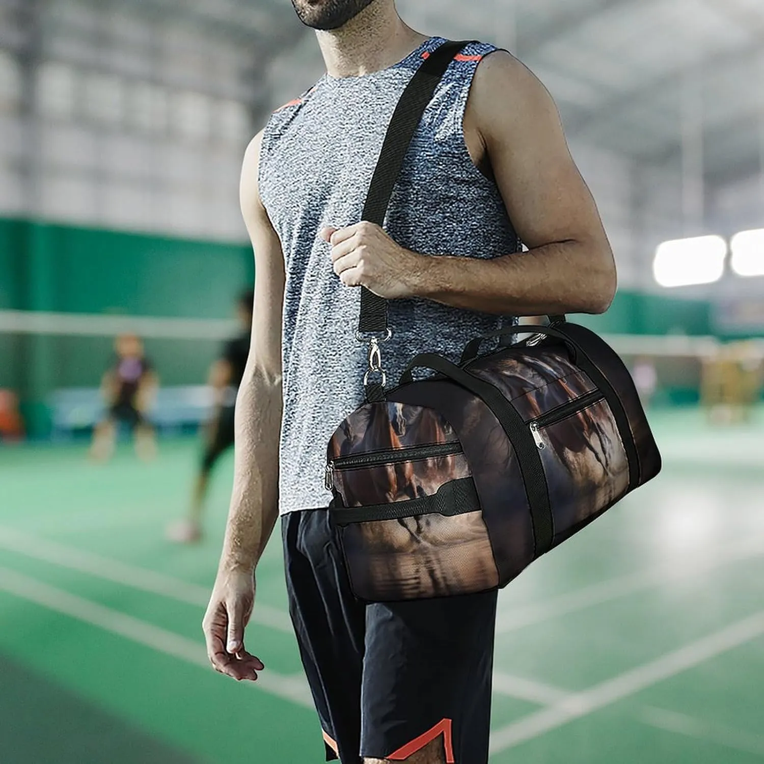 Travel Gym Bag with Horses Jumping for Men Women Shoe Compartment Weekender