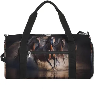 Travel Gym Bag with Horses Jumping for Men Women Shoe Compartment Weekender