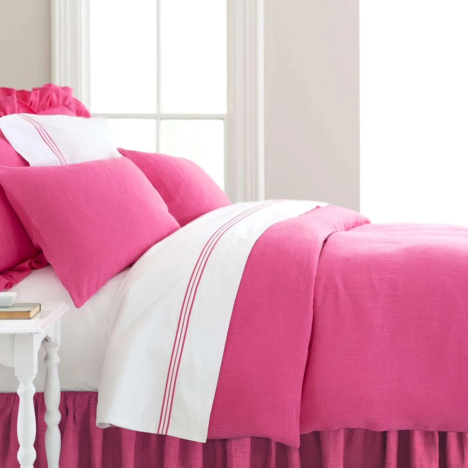 Trio Fuchsia Flat Sheet, Full/Queen Size, Pink Solid Pattern