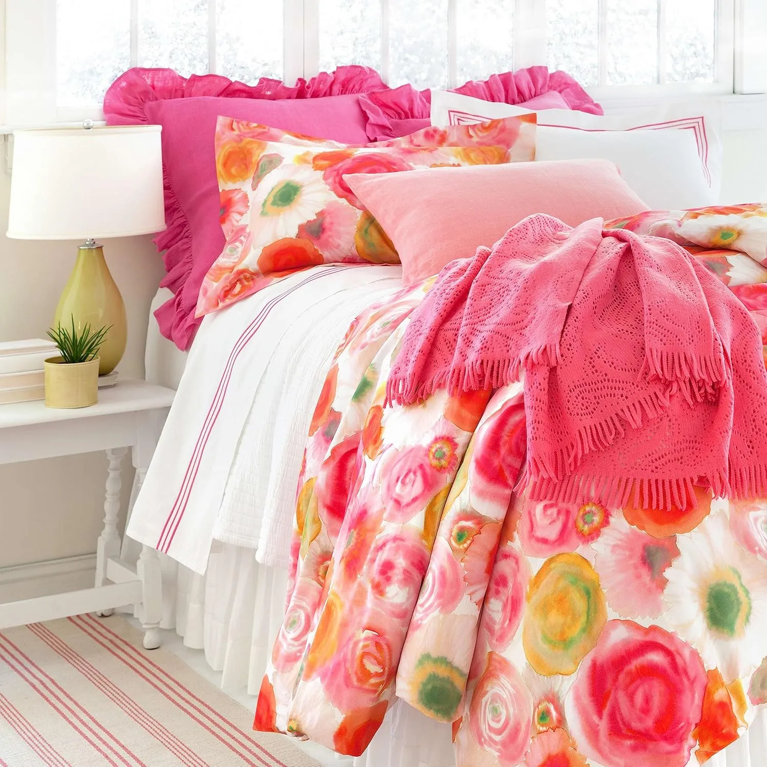 Trio Fuchsia Flat Sheet, Full/Queen Size, Pink Solid Pattern