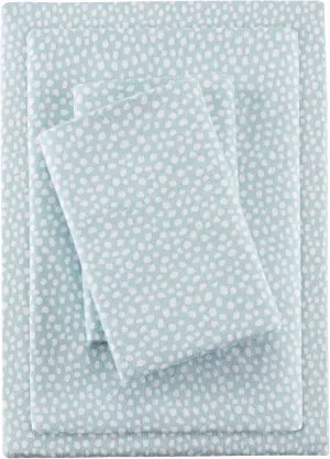 True North by Sleep Philosophy Cozy Flannel Warm 100% Cotton Sheet - Novelty Print Animals Stars Cute Ultra Soft Cold Weather Bedding Set, Queen, Aqua Dots 4 Piece