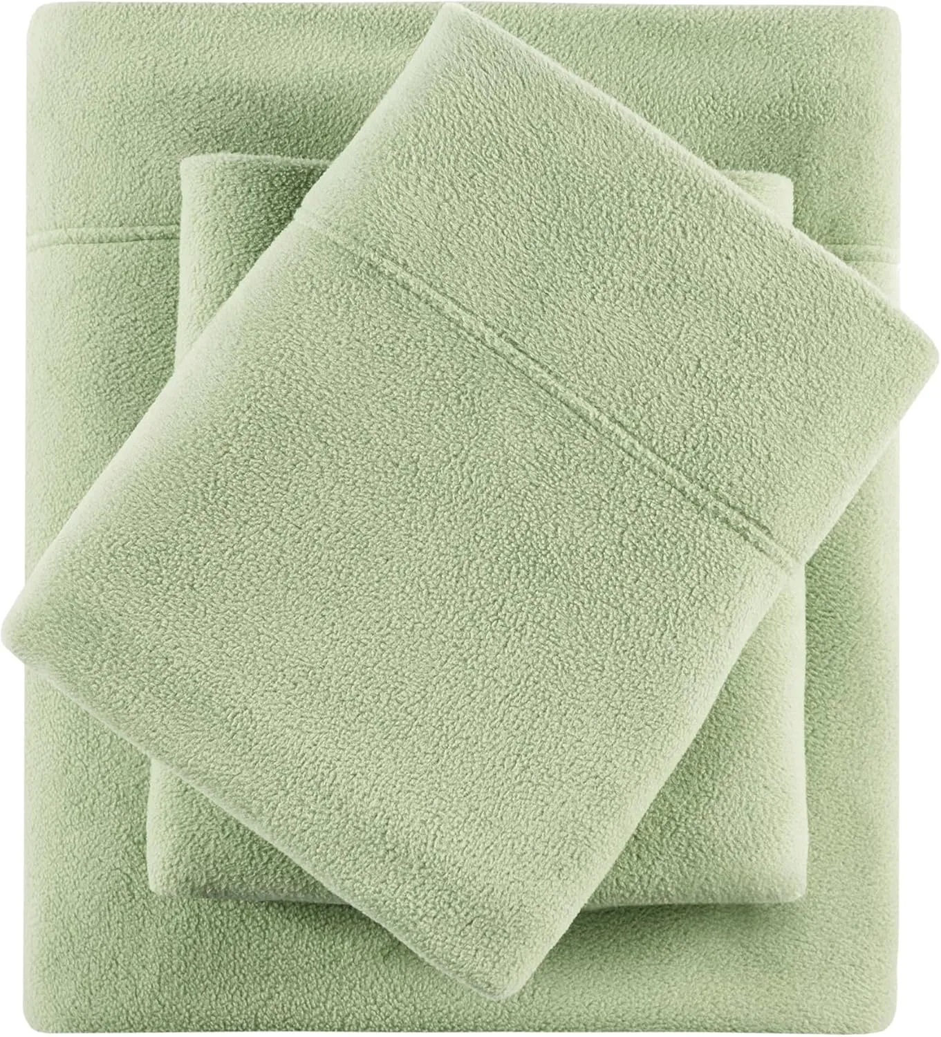 True North by Sleep Philosophy Micro Fleece Bed Sheet Set, Warm, Sheets with 14" Deep Pocket, for Cold Season Cozy Sheet-Set, Matching Pillow Case, Queen, Green, 4 Piece