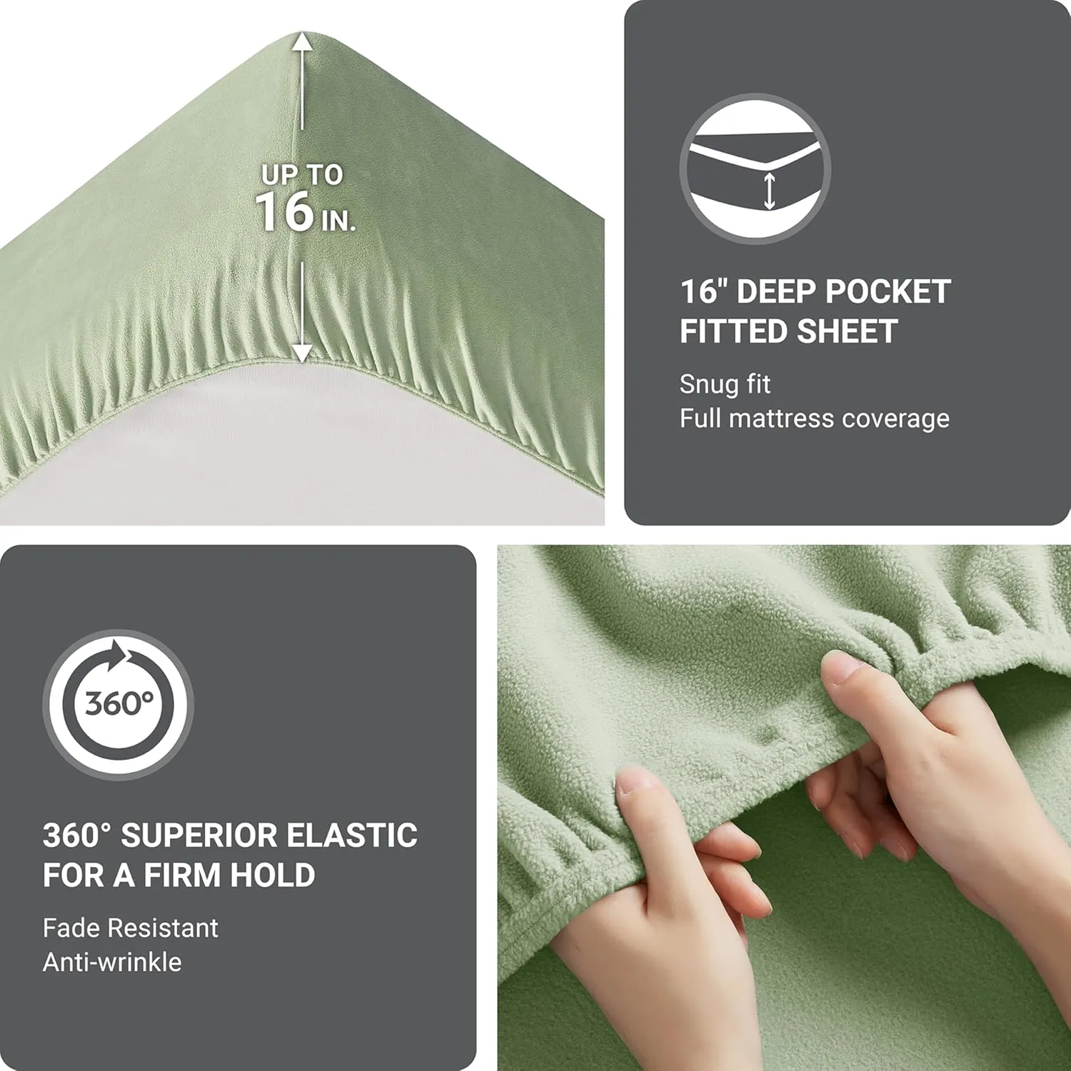 True North by Sleep Philosophy Micro Fleece Bed Sheet Set, Warm, Sheets with 14" Deep Pocket, for Cold Season Cozy Sheet-Set, Matching Pillow Case, Queen, Green, 4 Piece