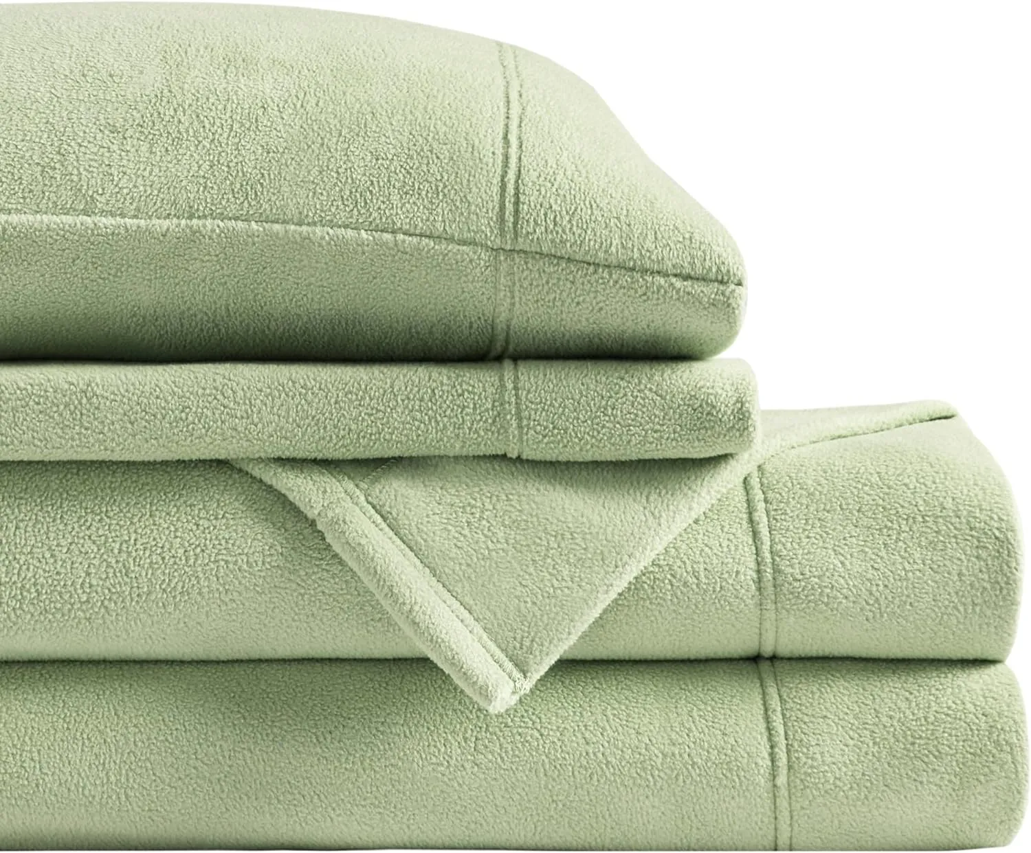 True North by Sleep Philosophy Micro Fleece Bed Sheet Set, Warm, Sheets with 14" Deep Pocket, for Cold Season Cozy Sheet-Set, Matching Pillow Case, Queen, Green, 4 Piece