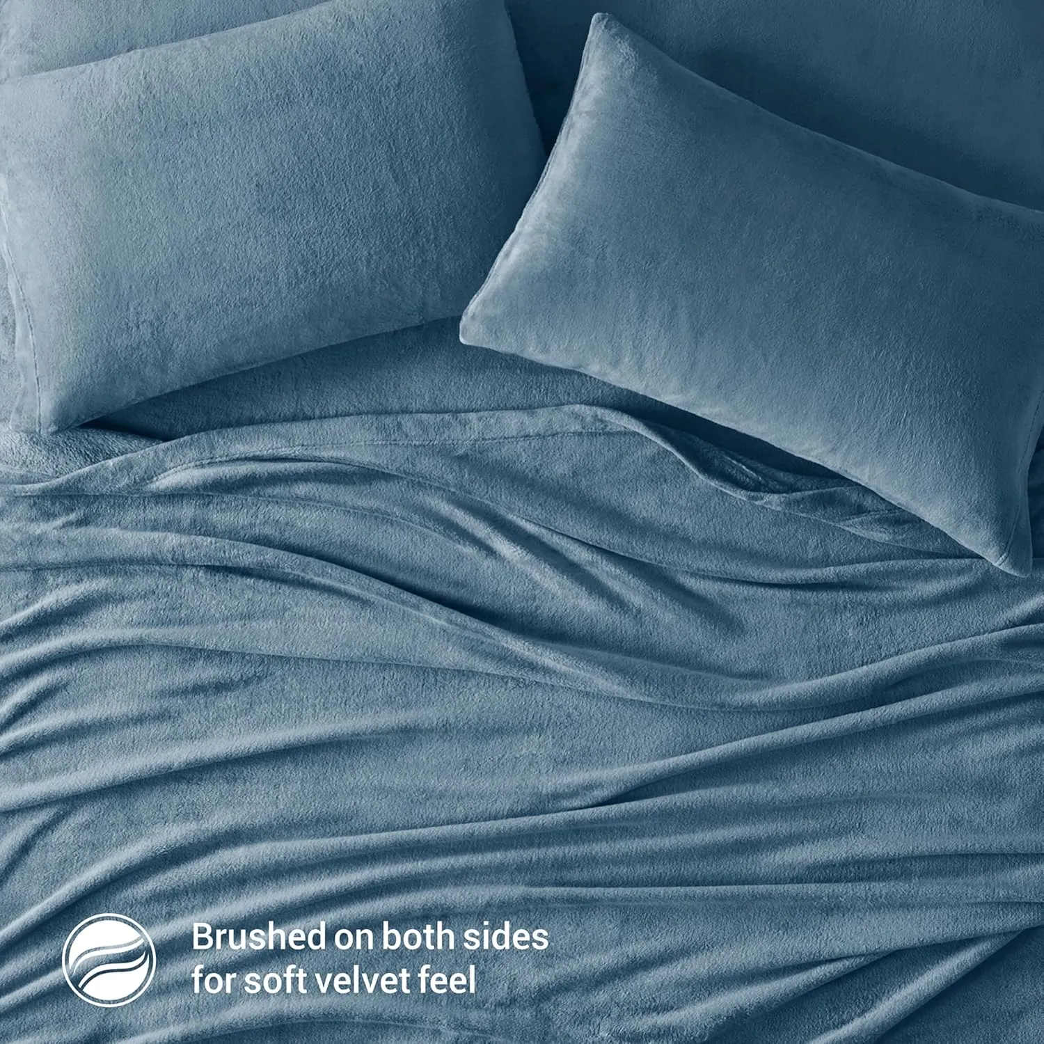 True North by Sleep Philosophy Plush Sheet Set King, Solid Color, Warm & Soft Bedding King Size Sheets, Fitted Pocket Fits Up to 16" Mattress, Soloft, King, Blue, 4 Piece