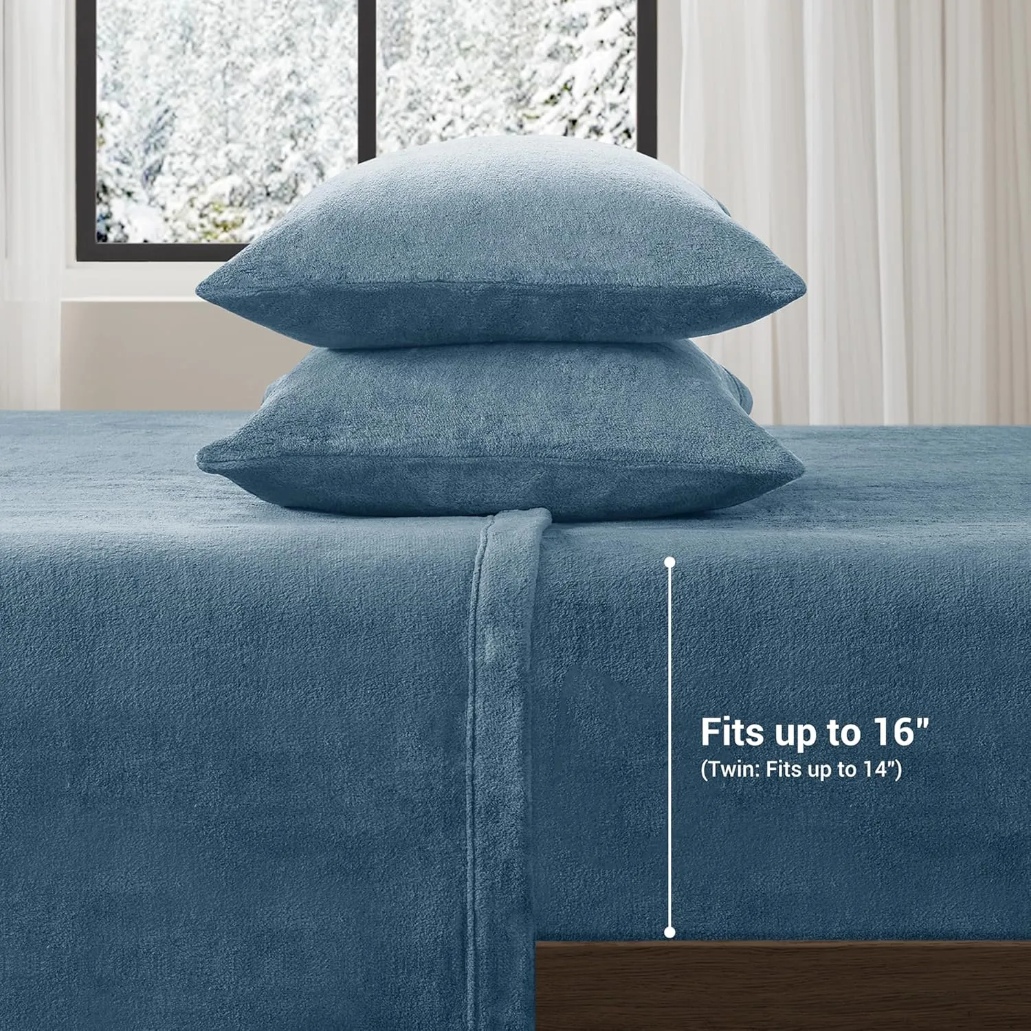 True North by Sleep Philosophy Plush Sheet Set King, Solid Color, Warm & Soft Bedding King Size Sheets, Fitted Pocket Fits Up to 16" Mattress, Soloft, King, Blue, 4 Piece