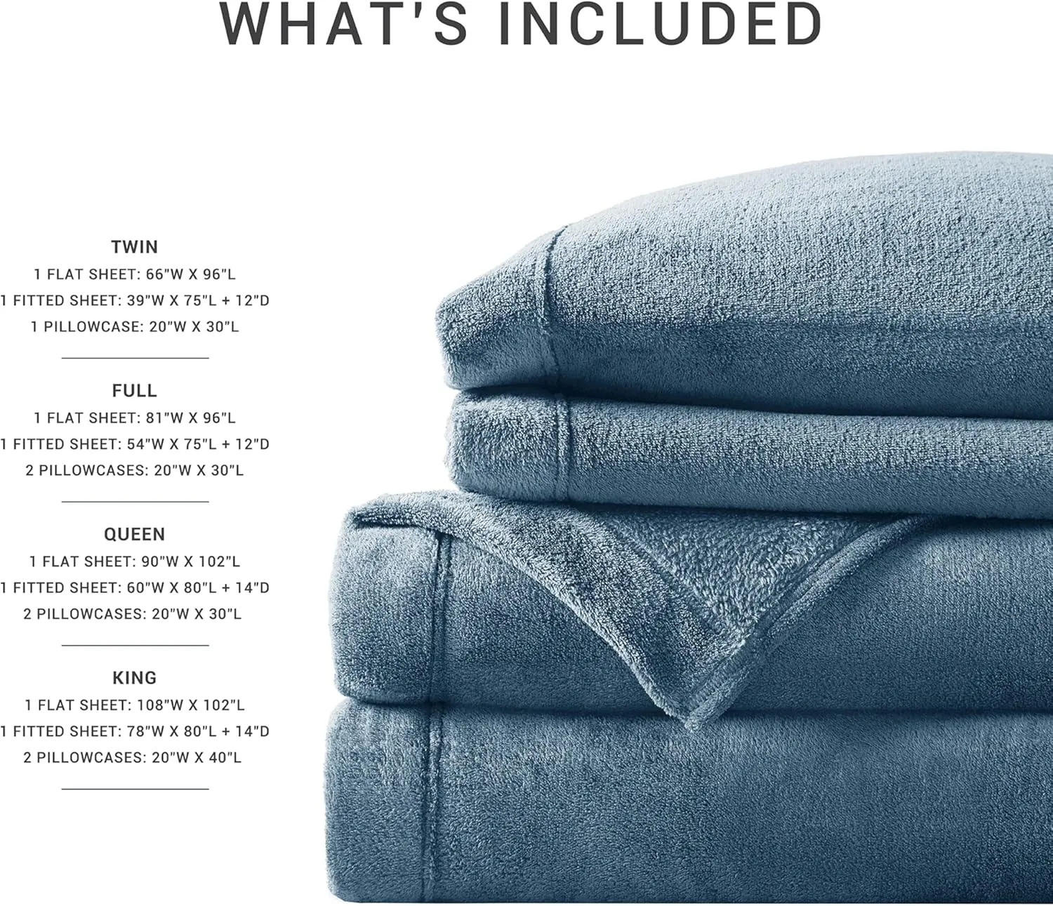 True North by Sleep Philosophy Plush Sheet Set King, Solid Color, Warm & Soft Bedding King Size Sheets, Fitted Pocket Fits Up to 16" Mattress, Soloft, King, Blue, 4 Piece