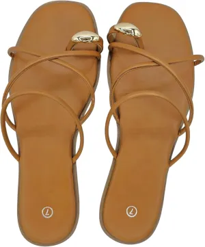 TruFox Women's Slide Sandals Flat Toe Ring Thongs with Cross Strap for Summer Slip On