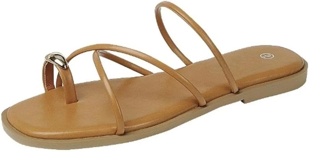 TruFox Women's Slide Sandals Flat Toe Ring Thongs with Cross Strap for Summer Slip On