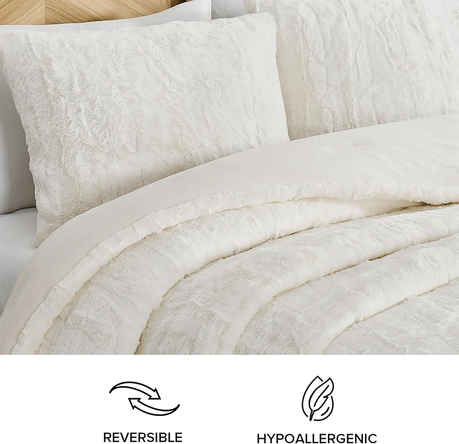 UGG 13712 Alondra King Comforter Set Soft Cozy Bedding Faux Fur Comforter and Two Pillow Shams Hotel Style Luxury Blanket Set for Bedroom Accents, King, Snow