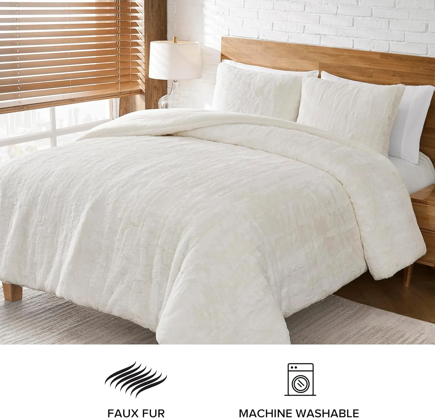 UGG 13712 Alondra King Comforter Set Soft Cozy Bedding Faux Fur Comforter and Two Pillow Shams Hotel Style Luxury Blanket Set for Bedroom Accents, King, Snow