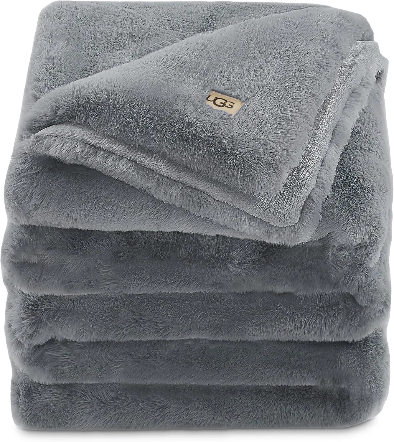 UGG Euphoria Plush Faux Fur Throw Blanket Medium Weight Reversible Luxury Soft Throw for Couch Bed or Chair Hypoallergenic Machine Washable Home Decor Blanket, 50-inch x 70-inch, Chambray Blue Grey