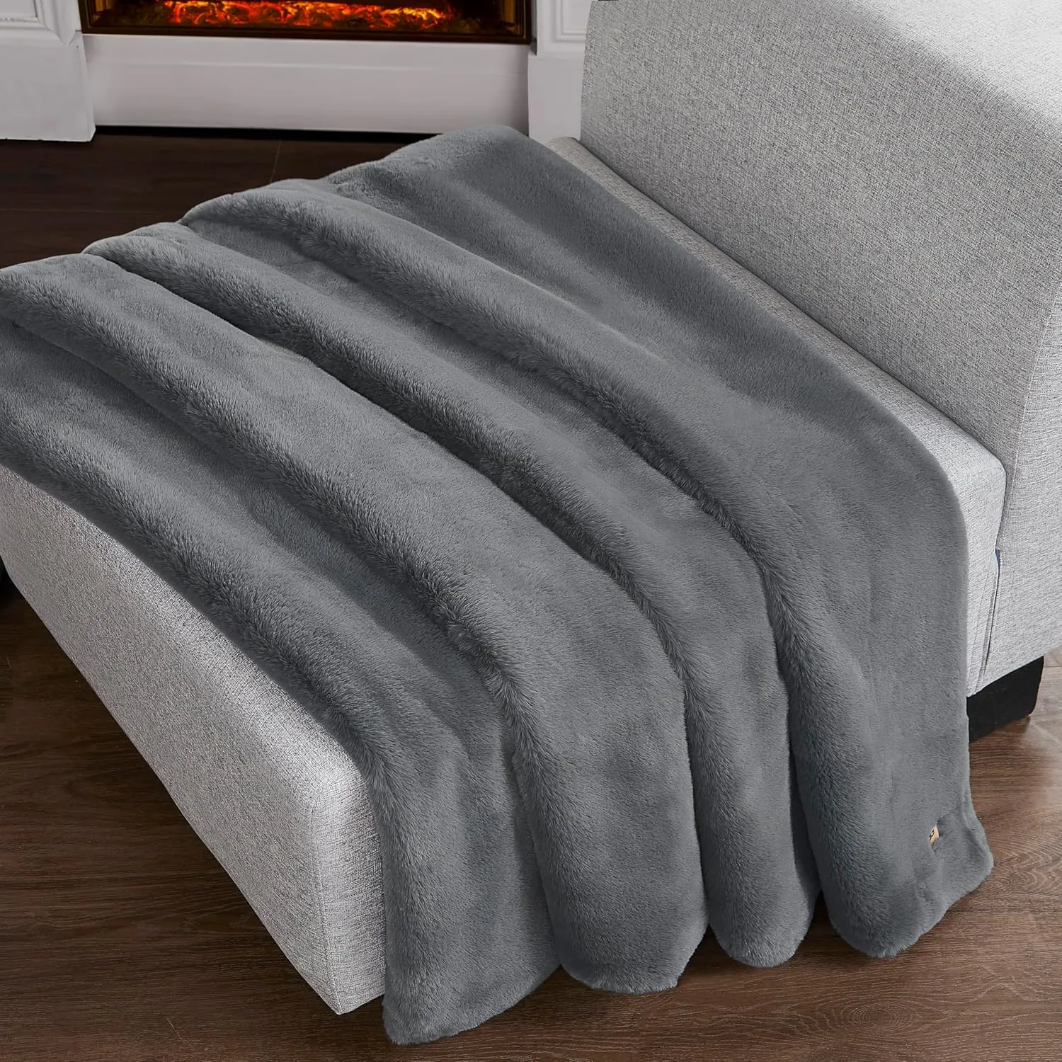 UGG Euphoria Plush Faux Fur Throw Blanket Medium Weight Reversible Luxury Soft Throw for Couch Bed or Chair Hypoallergenic Machine Washable Home Decor Blanket, 50-inch x 70-inch, Chambray Blue Grey