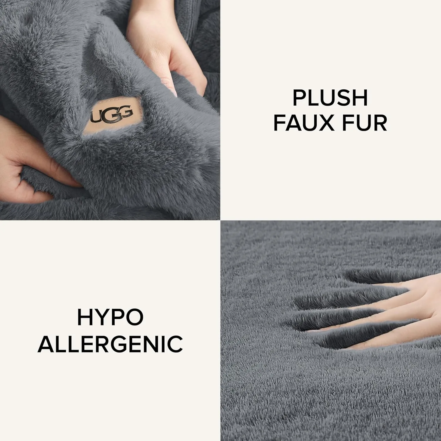 UGG Euphoria Plush Faux Fur Throw Blanket Medium Weight Reversible Luxury Soft Throw for Couch Bed or Chair Hypoallergenic Machine Washable Home Decor Blanket, 50-inch x 70-inch, Chambray Blue Grey
