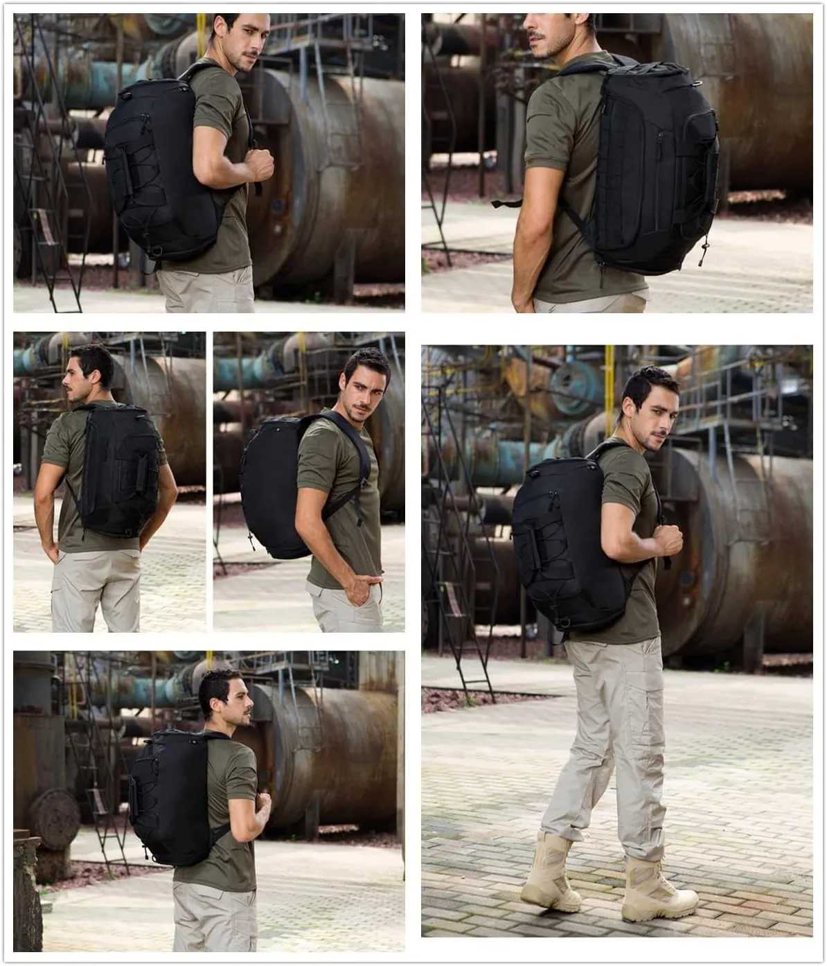 UNISTRENGH 3-Ways Tactical Military Nylon Men Holdall Weekend Travel Duffel Bag Backpack Messenger Shoulder Bags Rucksack Handbag (Black-45L)