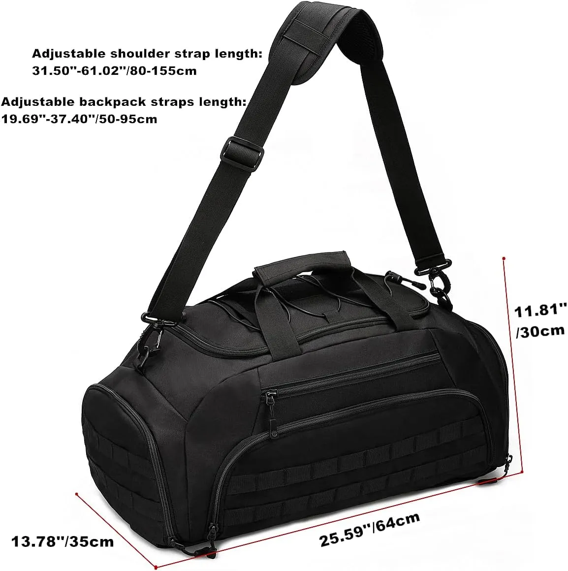 UNISTRENGH 3-Ways Tactical Military Nylon Men Holdall Weekend Travel Duffel Bag Backpack Messenger Shoulder Bags Rucksack Handbag (Black-45L)