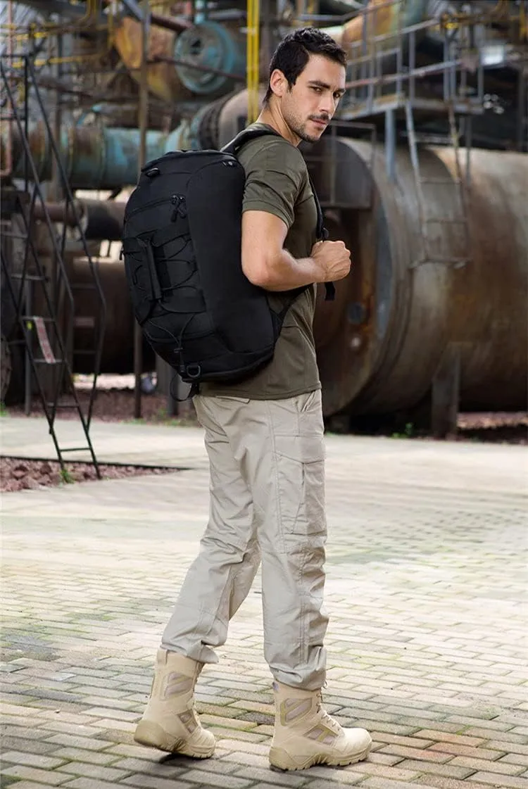 UNISTRENGH 3-Ways Tactical Military Nylon Men Holdall Weekend Travel Duffel Bag Backpack Messenger Shoulder Bags Rucksack Handbag (Black-45L)