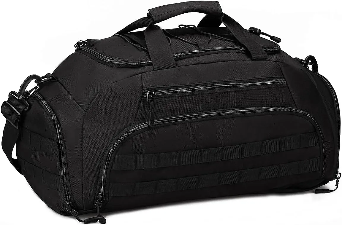 UNISTRENGH 3-Ways Tactical Military Nylon Men Holdall Weekend Travel Duffel Bag Backpack Messenger Shoulder Bags Rucksack Handbag (Black-45L)