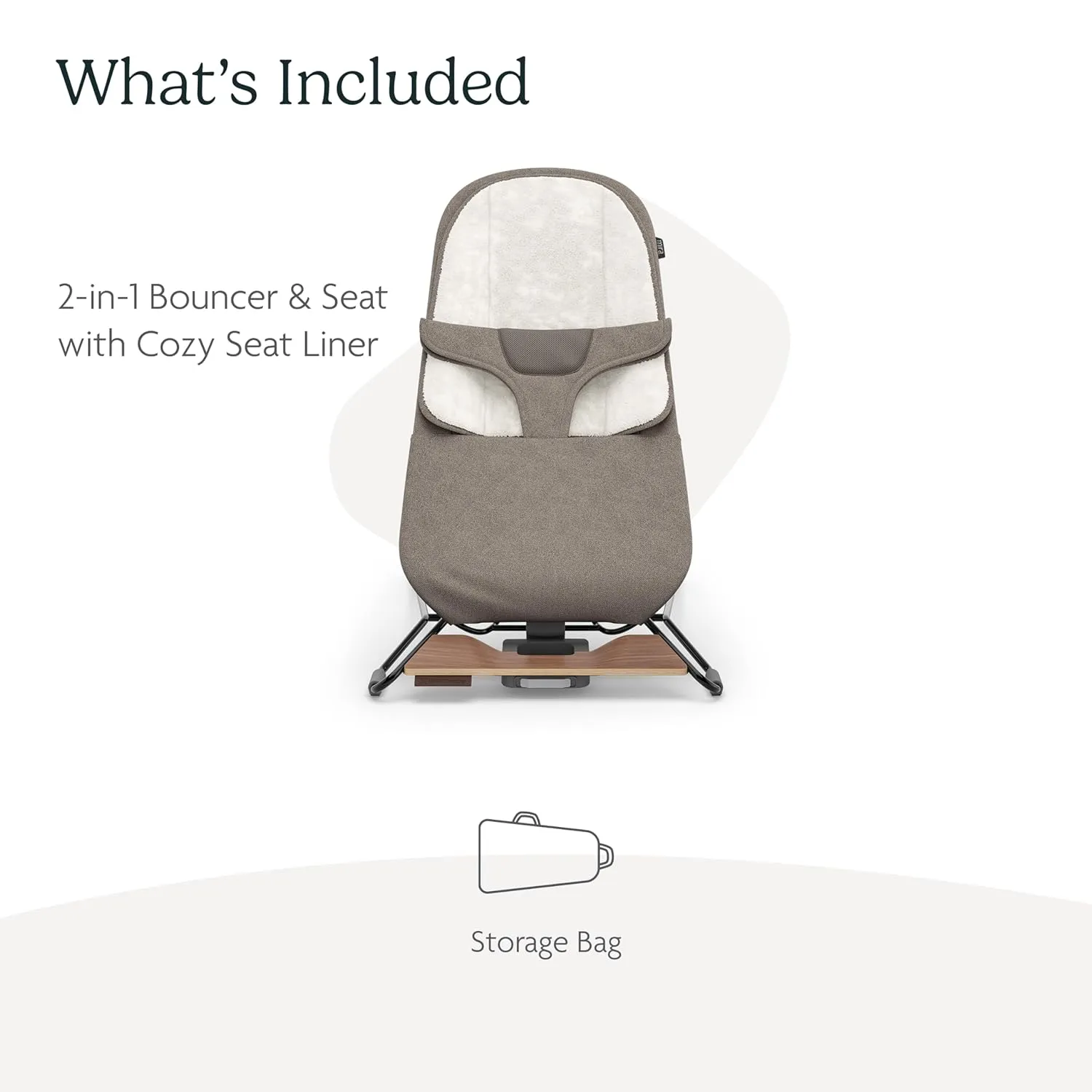 UPPAbaby Mira Bouncer/Portable 2-in-1 Bouncer   Seat Grows with Your Baby/GREENGuard® Gold, JPMA   FSC® Certified/Cozy Seat Liner   Storage Bag Included/Wells (Taupe Mélange/Black Chrome/Walnut Wood)
