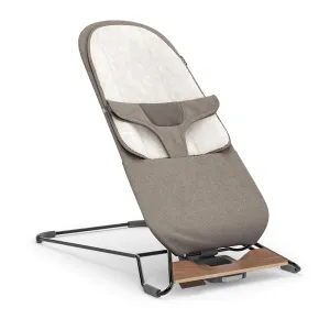 UPPAbaby Mira Bouncer/Portable 2-in-1 Bouncer   Seat Grows with Your Baby/GREENGuard® Gold, JPMA   FSC® Certified/Cozy Seat Liner   Storage Bag Included/Wells (Taupe Mélange/Black Chrome/Walnut Wood)