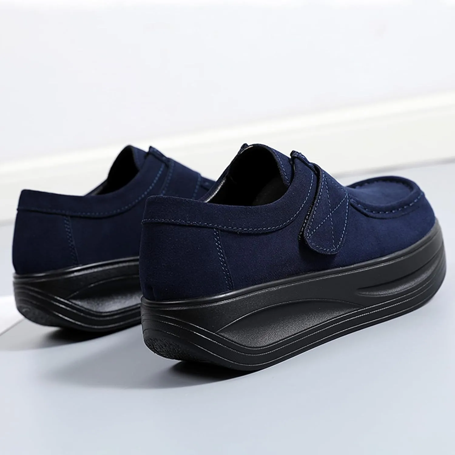 URLECHS Women's Suede Platform Walking Shoes | Adjustable Hook and Loop Rocker Bottom Support | Comfortable Round Toe Non-Slip Sneakers Fashion Casual Shoes for Women