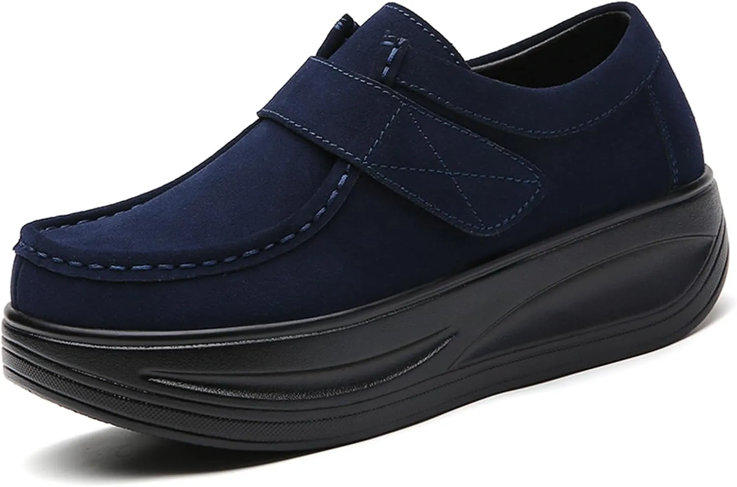 URLECHS Women's Suede Platform Walking Shoes | Adjustable Hook and Loop Rocker Bottom Support | Comfortable Round Toe Non-Slip Sneakers Fashion Casual Shoes for Women