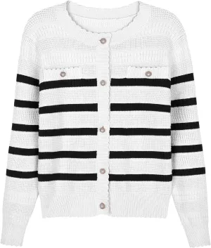 V FOR CITY Cardigan Blazers for Women Knit Tweed Jacket Winter Chunky Cardigans Button Down Sweater Coat with Pockets