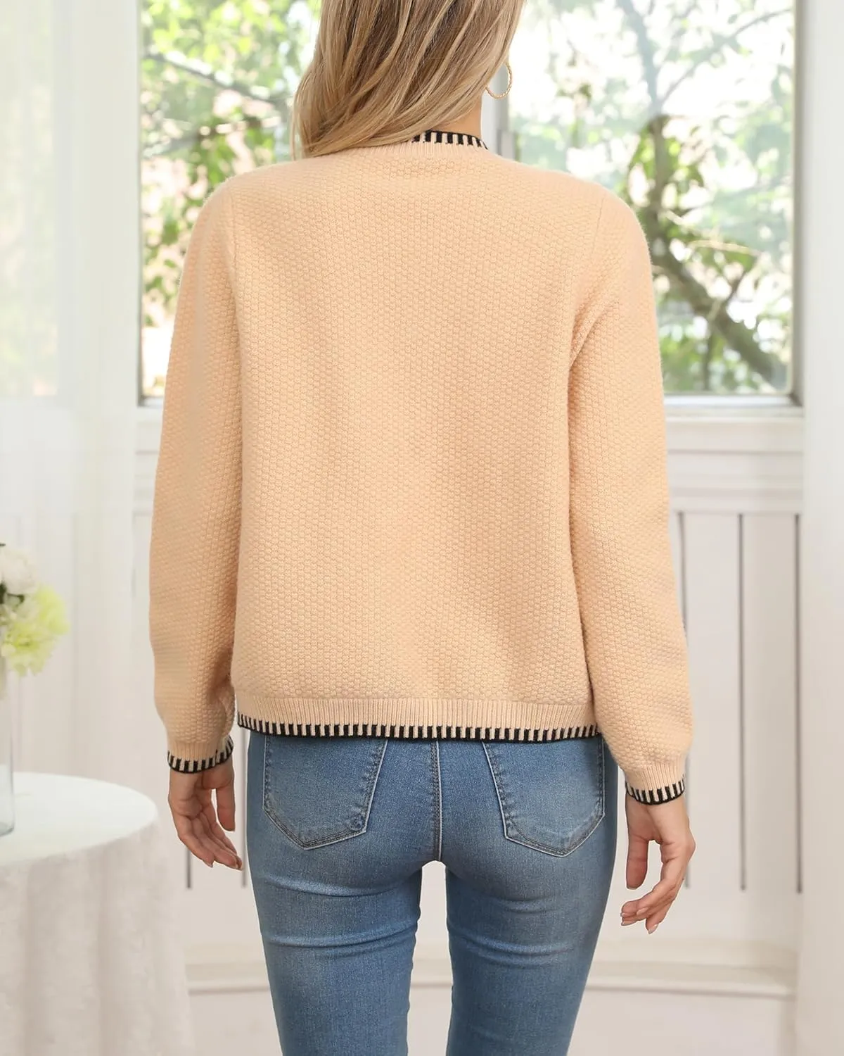 V FOR CITY Cardigan Blazers for Women Knit Tweed Jacket Winter Chunky Cardigans Button Down Sweater Coat with Pockets