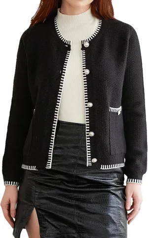 V FOR CITY Cardigan Blazers for Women Knit Tweed Jacket Winter Chunky Cardigans Button Down Sweater Coat with Pockets