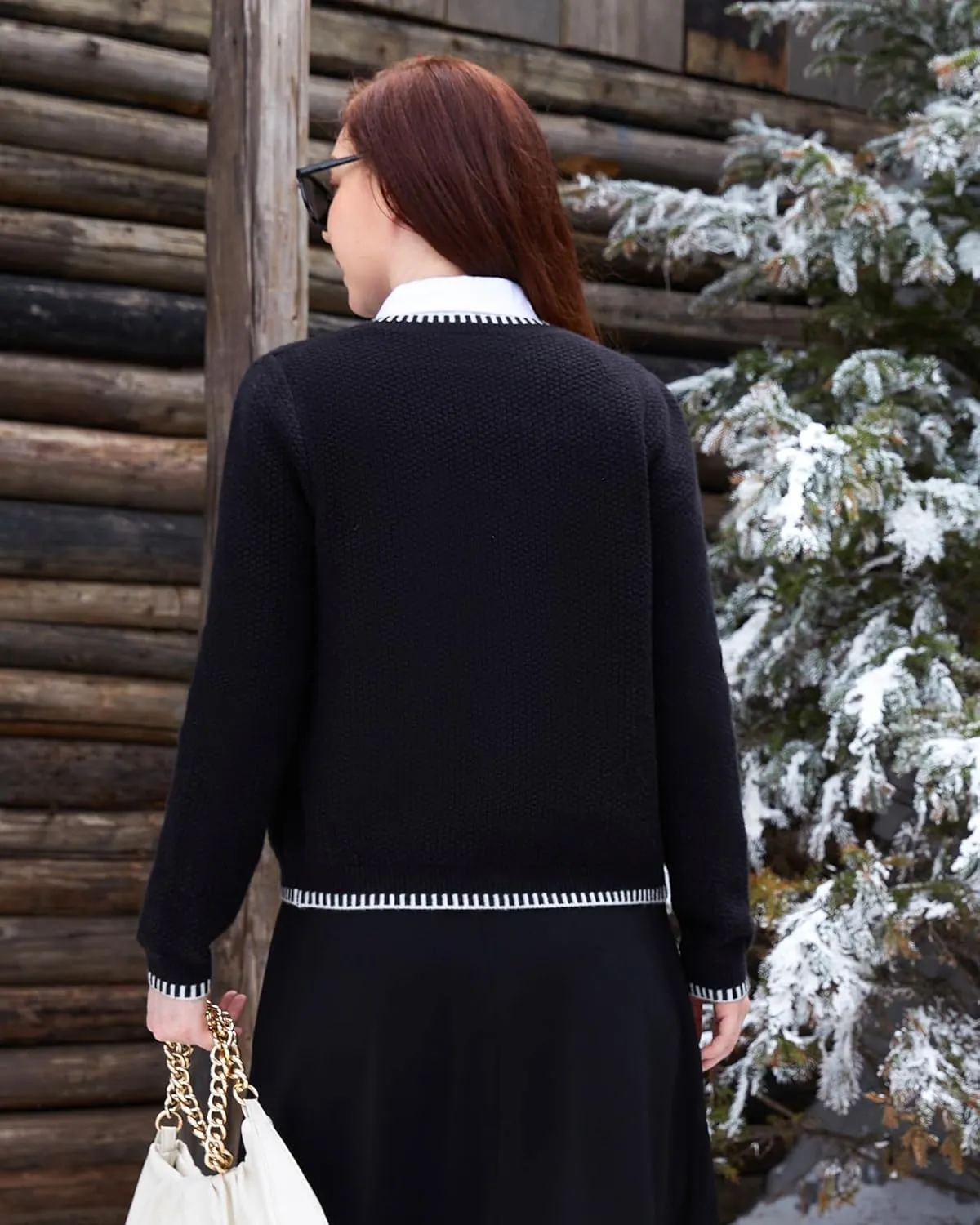 V FOR CITY Cardigan Blazers for Women Knit Tweed Jacket Winter Chunky Cardigans Button Down Sweater Coat with Pockets