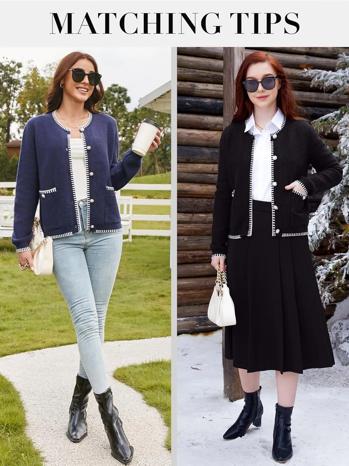 V FOR CITY Cardigan Blazers for Women Knit Tweed Jacket Winter Chunky Cardigans Button Down Sweater Coat with Pockets