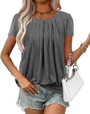 VahRuta Women's Short Sleeve Tunic Tops Scoop Neck Banded Bottom Summer T Shirt for Leggings