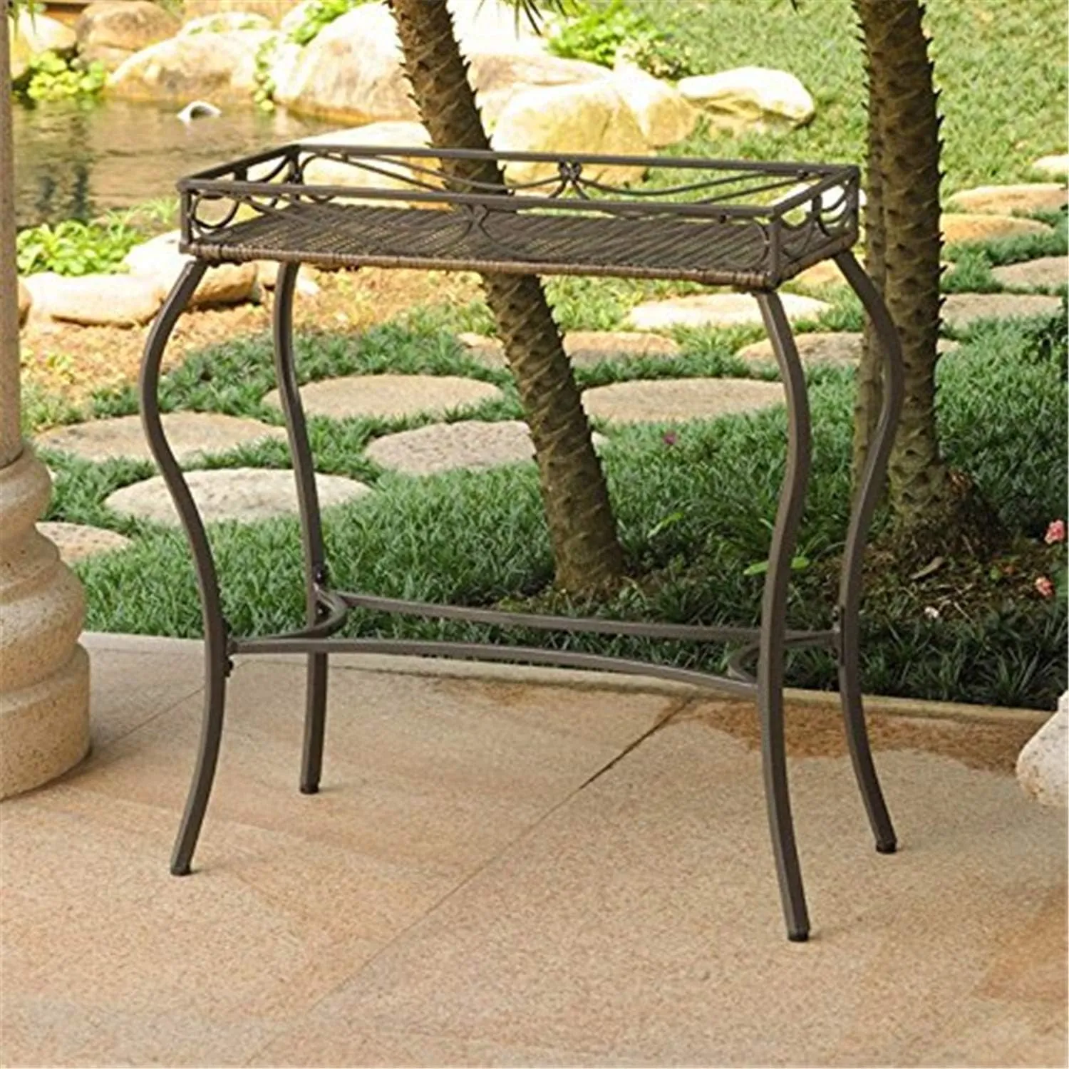 Valencia Resin Wicker/Steel Rectangular Plant Table