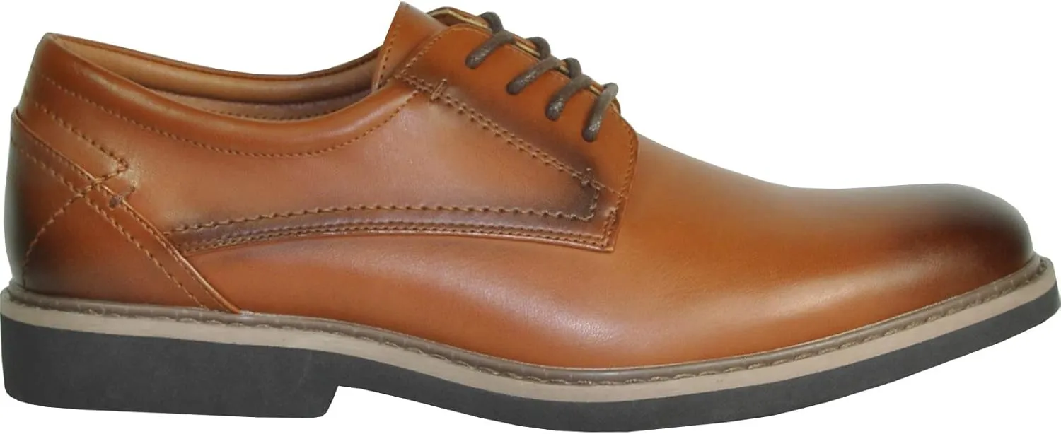 VANGELO Men Dress Shoe VALLO-1P and Vallo-1 Oxford Formal Tuxedo Prom Wedding Ortholite Insole Brown Medium and Wide Width