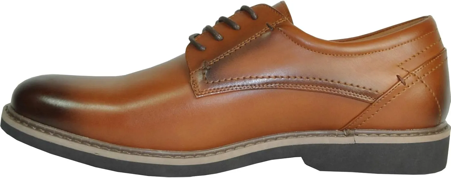 VANGELO Men Dress Shoe VALLO-1P and Vallo-1 Oxford Formal Tuxedo Prom Wedding Ortholite Insole Brown Medium and Wide Width